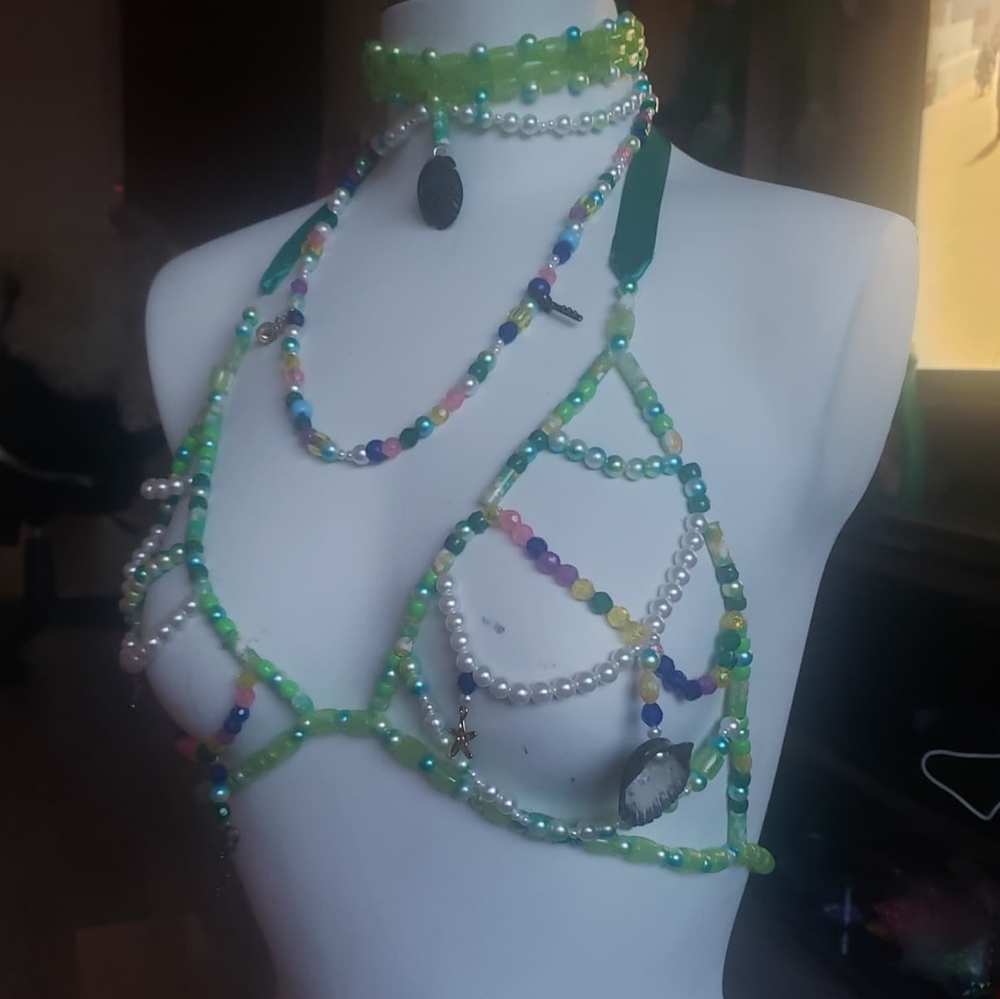Mermaid rave set! 2 necklace + top